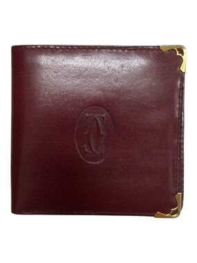 Cartier Burgundy Leather Bifold Wallet with Gold Corners